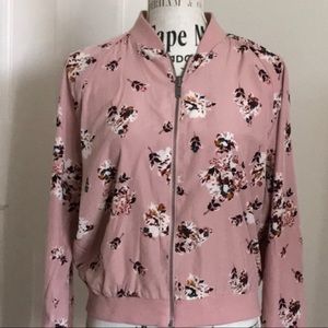 Xhilaration pink flowered bomber jacket, size M